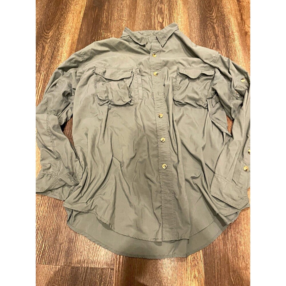 Campmor Men's XL Regular Gray Solid Long Sleeve Woven Nylon Button-Up Pockets